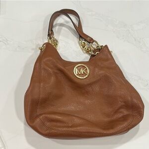 Michael Kors Tan Leather Shoulder Bag with Gold Accents